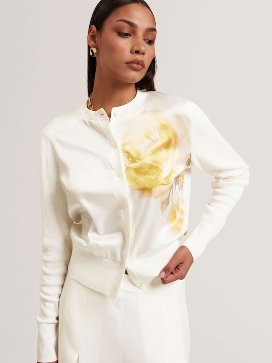 Ted Baker Μακριά Γυναικεία Πλεκτή Ζακέτα Ivory