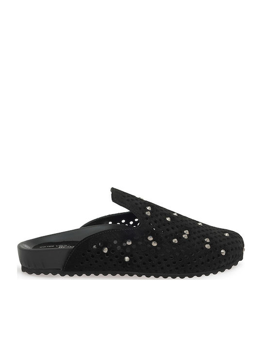 Flat Δερμάτινα Mules σε Μαύρο Χρώμα