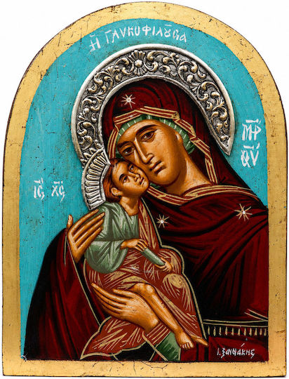 Handmade Icon of Panagia Glykofilousa Silver 925° P-87641