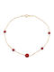 Poco Loco Gold Plated Anklet from Silver with Red Lava Stones