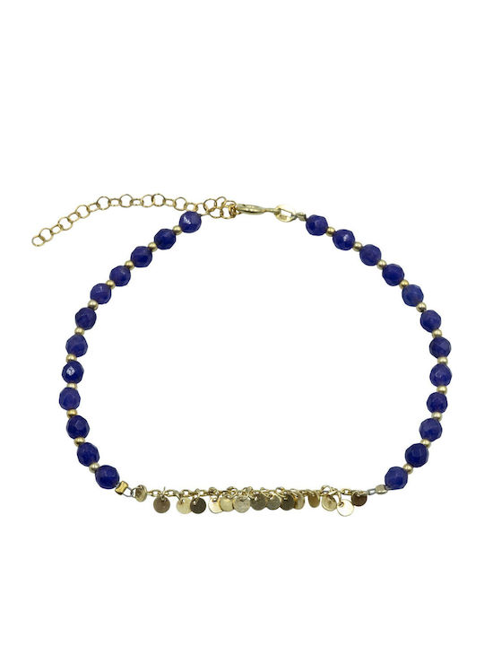 Poco Loco Vergoldetes Fußarmband aus Silber Blau 23cm
