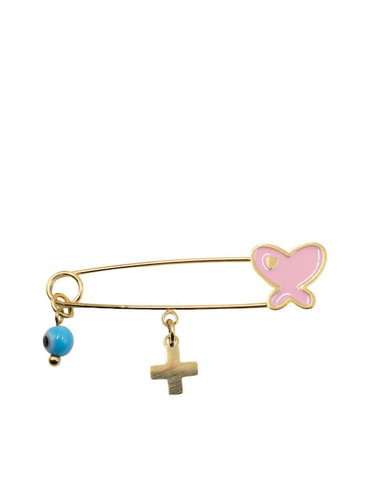 Poco Loco Poco Loco Kinder Sicherheitsnadel-Anhänger aus Gold mit Kreuz für Mädchen