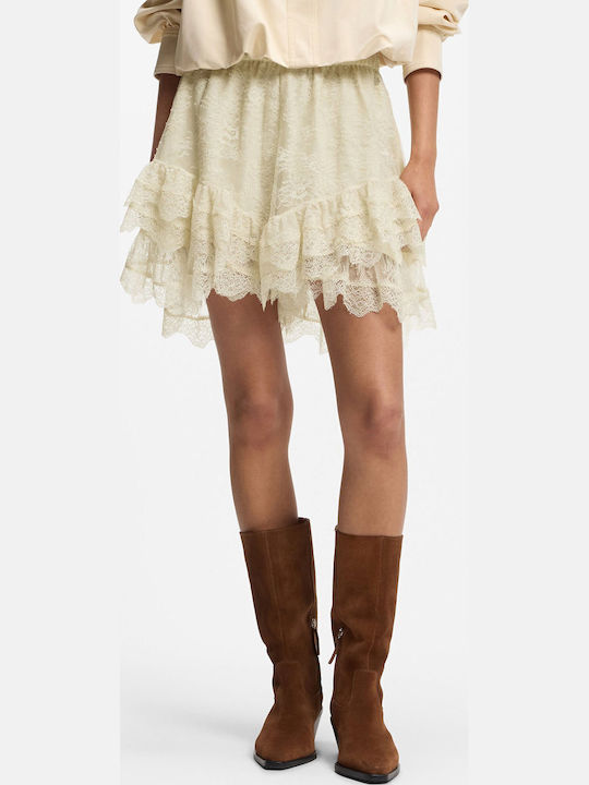 Damenrock-Shorts Hohe Taille Blumen Cremefarbe