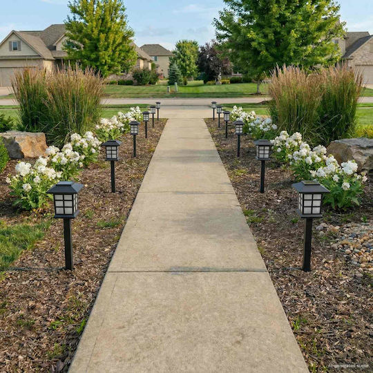 vidaXL Set 12 Spiked Solar Lights Flowers Warm White with Photocell