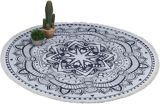 Relaxdays Covor Bumbac Cu Franjuri Φ120cm Crem/Negru