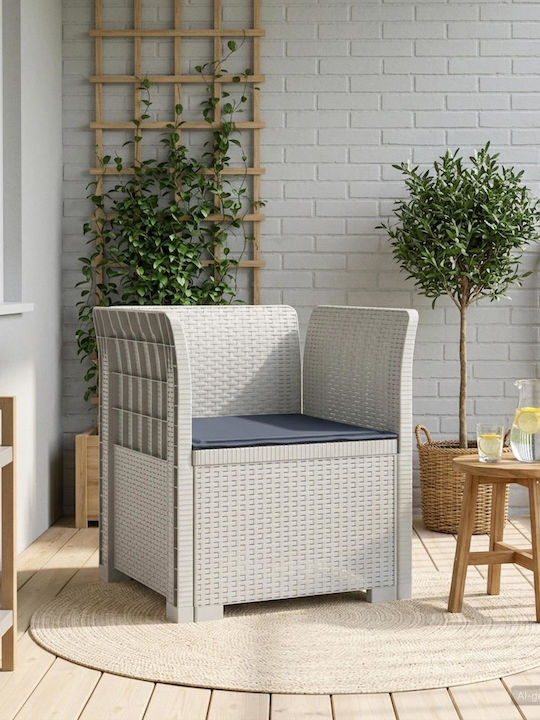 Outdoor Rattan Armchair White With Cushion 68x62cm