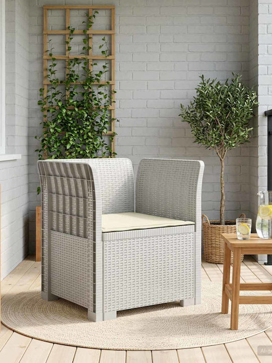 Outdoor Rattan Armchair White With Cushion 68x62cm