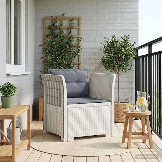 Outdoor Chair Rattan White with Cushion