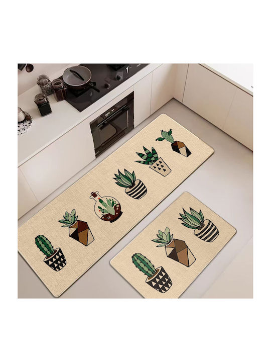 Mc Decor Rectangular Kitchen Mat with Non-Slip Backing Cactus 50x80cm