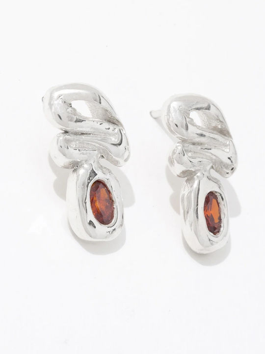 Sisyphus Silver Earrings with Orange Stones