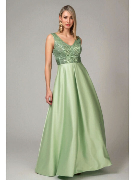 Summer Maxi Evening Satin Dress Light Green