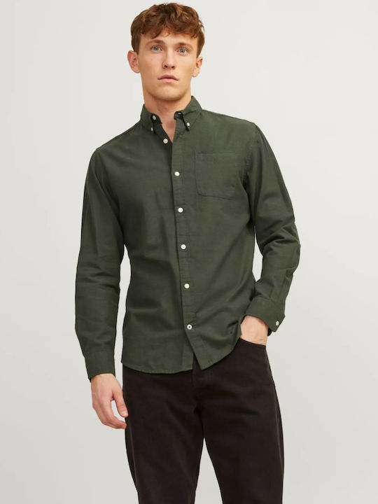 Jack & Jones Дълъг Ръкав Памучна Риза със Станд...