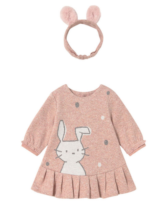 Bunny Girls Dress Long Sleeve Polka Dot Set with Accessories Pink