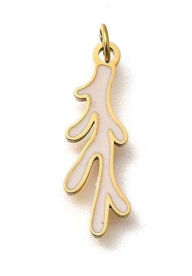 Stahlmaterial Gold Anhängendes Korallen Weißes Emaille 19,5mm 1 Stück