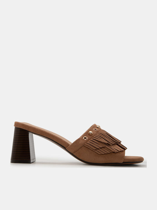 Luigi Suede Mules With Low Heel In Brown Colour