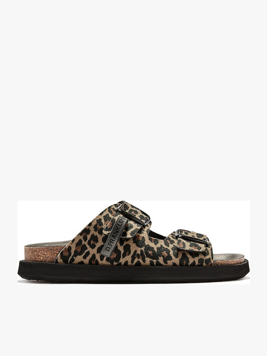Double Buckle Strap Women's Flat Sandals Flatforms Brown