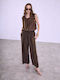 Celestino Damenhose Gestreift Loose Fit Braun