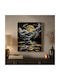 Pictură Decorativă Modernă Mount Fuji Lună Plină 3D Embosată Cristale Cadru Auriu 40x30 Cm