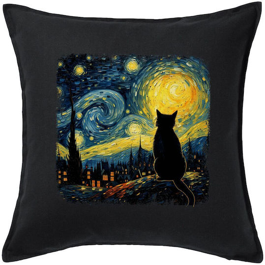 Koupakoupa Sofa Cushion Starry Night Cat 100% Cotton Black 50x50cm