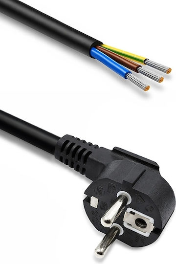 Qoltec Netzkabel Gekrümmter Schuko Cee 7/7 Stecker E F Kupfer Abisoliert Gelötet 3x1,50 Mm² 5 M