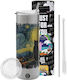 Koupakoupa Starry Night Cat Handled Thermos Stainless Steel BPA Free 600ml Silver with Straw and Handle