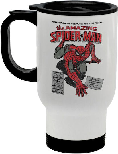 Koupakoupa Spiderman The Amazing Stainless Steel Thermos Bottle 450ml White with Handle and Straw