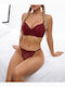 Set Lenjerie Intimă Cu Dantelă Cu Slip Burgundy