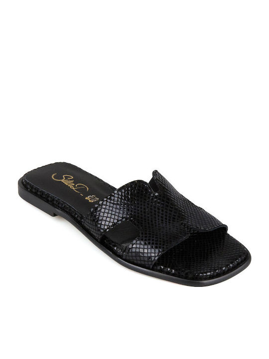Silia D Leder Flache Sandalen Für Damen Schwarz