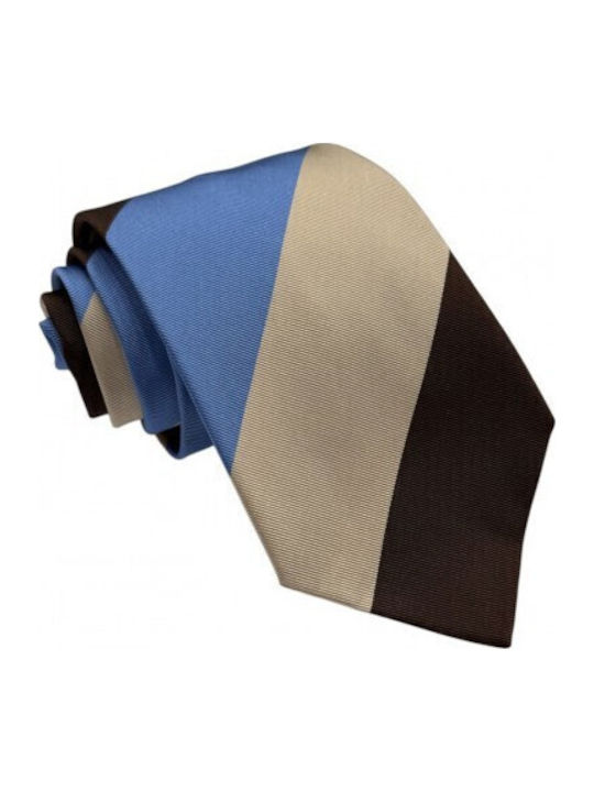 Silk Brown Beige Blue Striped Tie 8cm