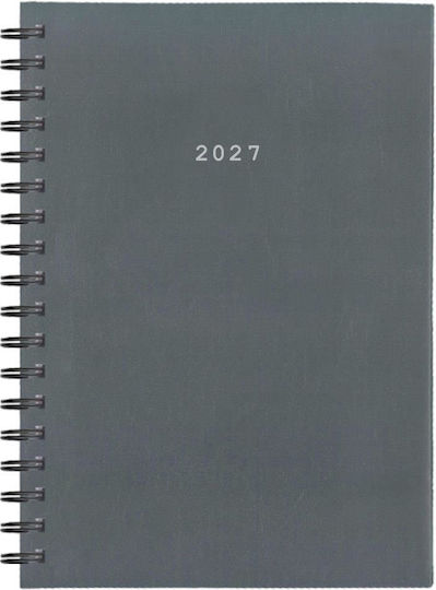 Next Daily Agenda Basic 2027 Grey Leather Spiral 21x29cm with Personalization