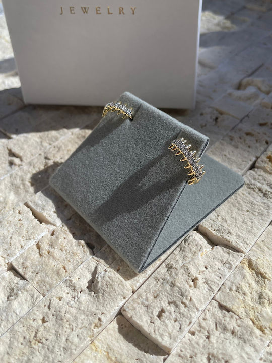 Men's Earrings Hoops with Clip Made of Gold Plated Steel with Stones