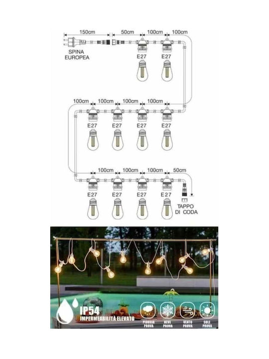 Mulin Led Lichterkette 10Portalampen E27 5m