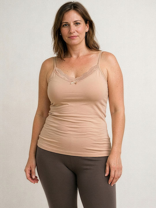 Cotton Brown Women's Tank Top with Spaghetti Strap