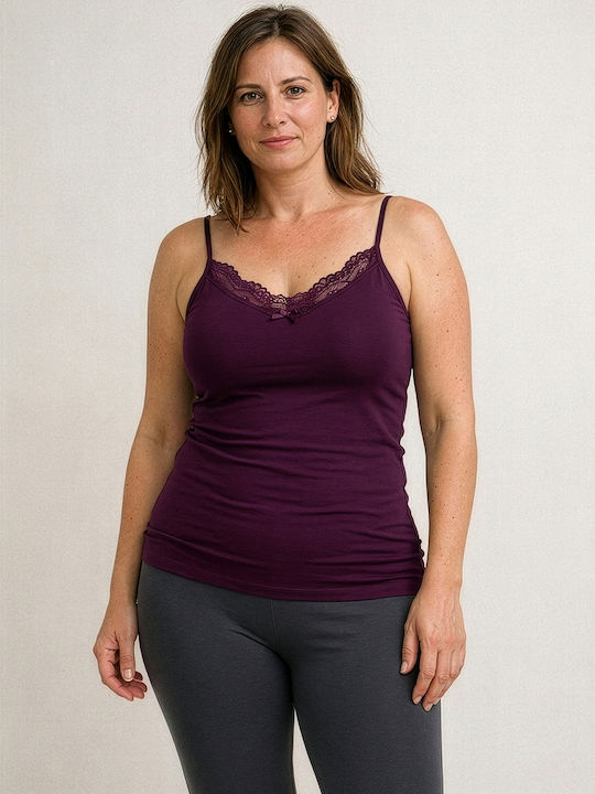 Cotton Purple Women's Tank Top with Spaghetti Strap