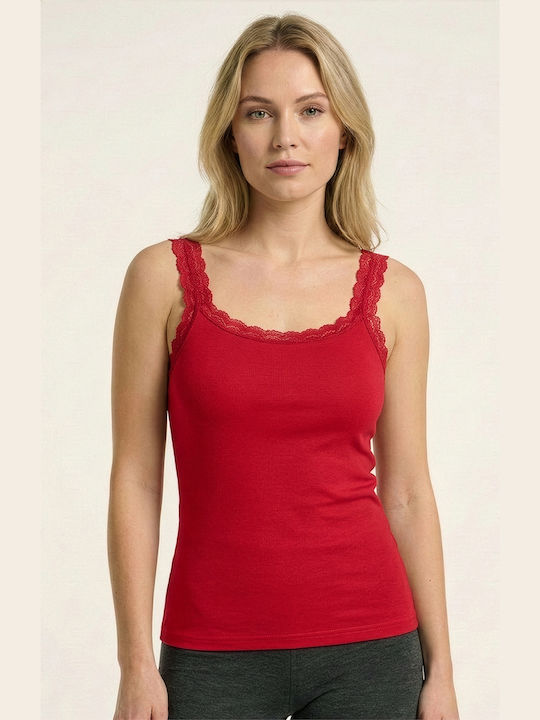 Cotton Red Women's T-Shirt with Spaghetti Strap
