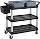 HomCom Professional Cleaning Trolley with 3 Shelves 2 Removable Buckets Side Bucket 4 Wheels Black 720-033v00bk