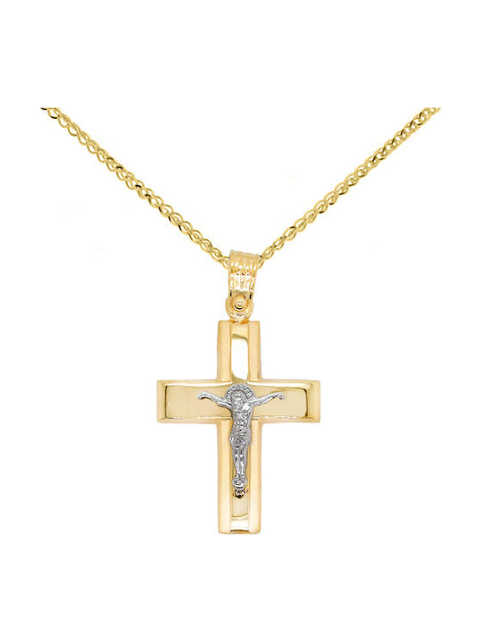 Xrisokosmima Men's Gold Cross 9K Double Sided with Chain