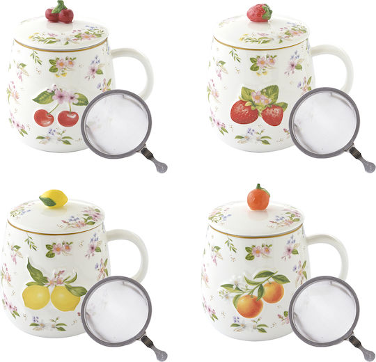 Easylife Fancy Fruit Mug Made of Porcelain With Lid in Various Orange Designs 450ml (Various Designs)