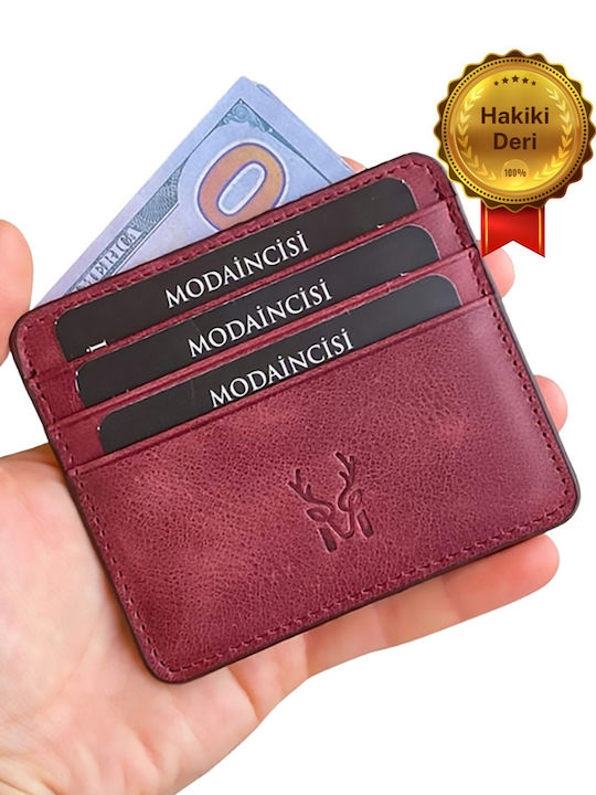 Кожен Мъжки Портфейл за Карти Бордо