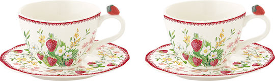 Easylife Jardin Des Fraises Σετ Φλιτζάνια Καφέ από Πορσελάνη 120ml 2τμχ