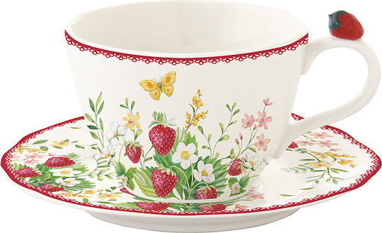 Easylife Jardin Des Fraises Φλιτζάνι Tσαγιού από Πορσελάνη Λευκό 240ml