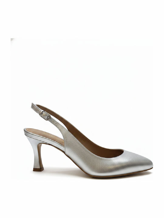 Leder Pumps mit Hochem Absatz Silber