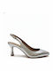 Leder Pumps mit Hochem Absatz Silber