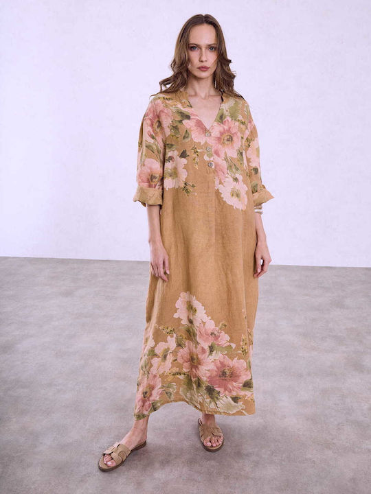 Celestino Damenkleid Maxi Leinen Loose Fit Kamel