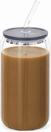 Pahar Pentru Apă / Cafea Freddo Din Sticlă Cu Pai 530ml