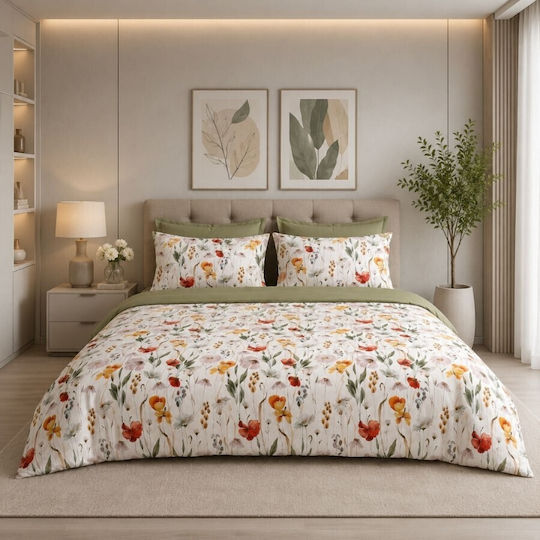 Pucioasa Duvet Cover Set 240x250cm Super King With 2 Pillowcases & 1 Bed Sheet Flori De Primavara