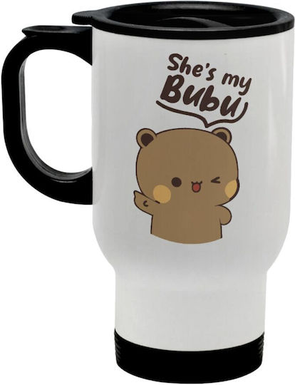 Koupakoupa She's My Bubu Stainless Steel Thermos Bottle 450ml White with Handle and Straw