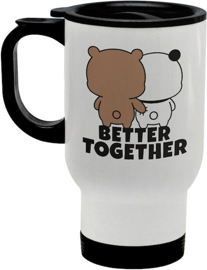 Koupakoupa Bubu & Dudu Better Together Stainless Steel Thermos Bottle 450ml White with Handle and Straw