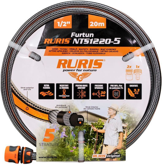 Ruris Nts1220-5 – Furtun Gradinarit 20 M 1/2" 5 Straturi Anti-răsucire Nts Rezistent UV
