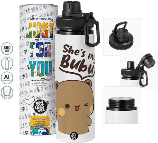 Koupakoupa She's My Bubu Kids Water Bottle from Aluminium with Screw-on Cap Non Spill Multicolour 850ml